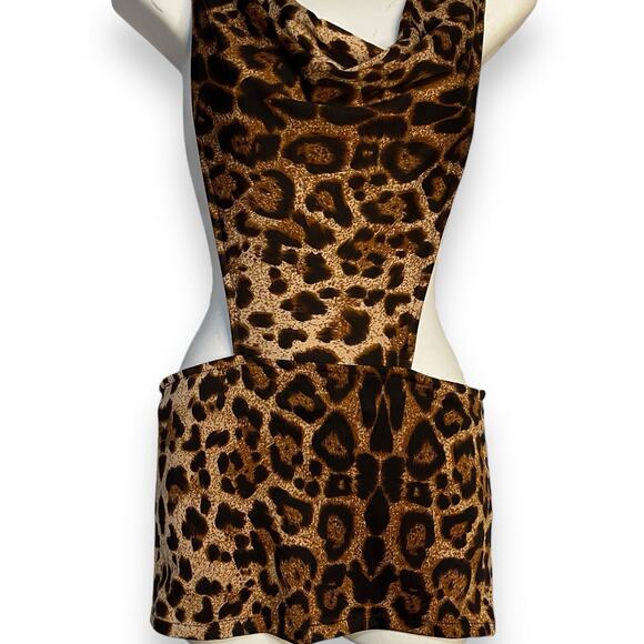 Mini Animal Print Exotic Dancer Dress Women's Small Brown Backless Chain Sexy - Picture 3 of 15